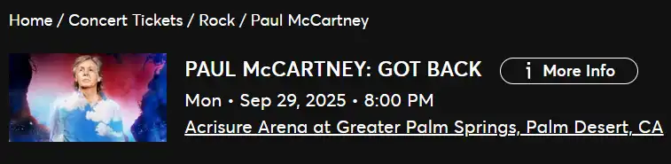 Paul McCartney Greater Palm Springs Complete details
